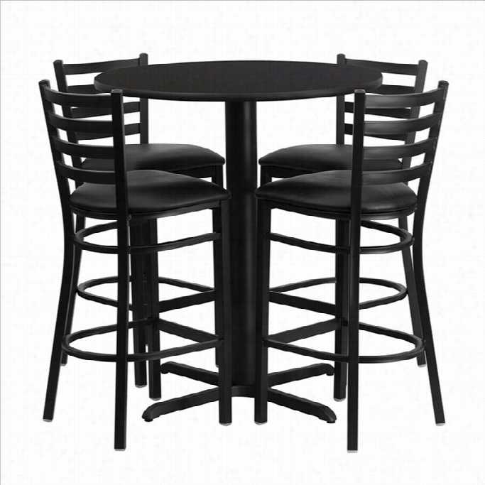 Momentary Blaze Furniture 5 Piece Round Laminate Table Set In Black