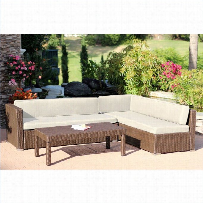 Jeco 3pc Wicker Coonvversation Sectional Set In  Espresso Wi Th Tan Cushions