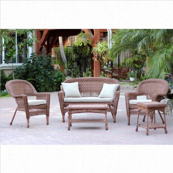 Jeco 5pc Wicker Conversation Set In Honey With Tan Cushions