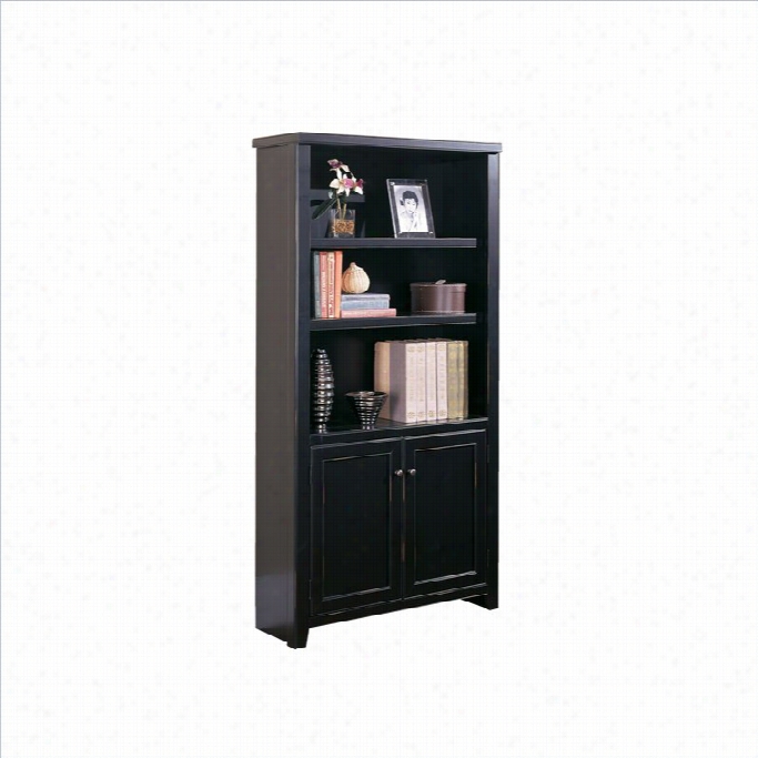 Kathy Ireland Home By Martin Tribeca Loft 3 Shoal Lower Door Wood Bookcase In Black