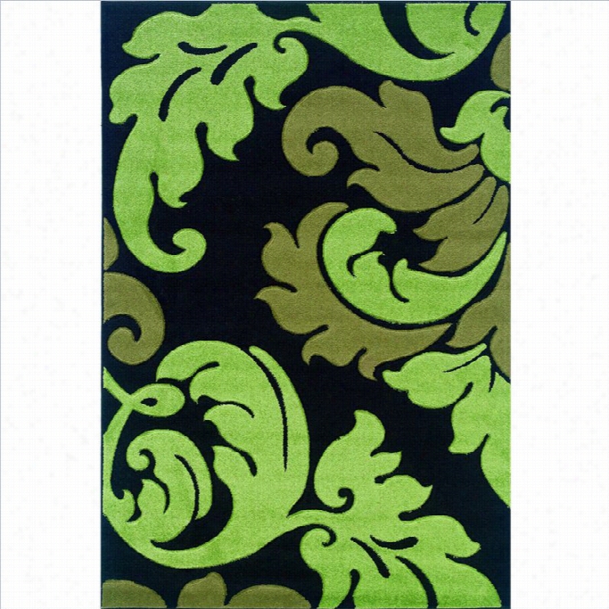 Linon Urgs Corfu Kids Area Rug In Black And  Lime-1'11 X 2'10