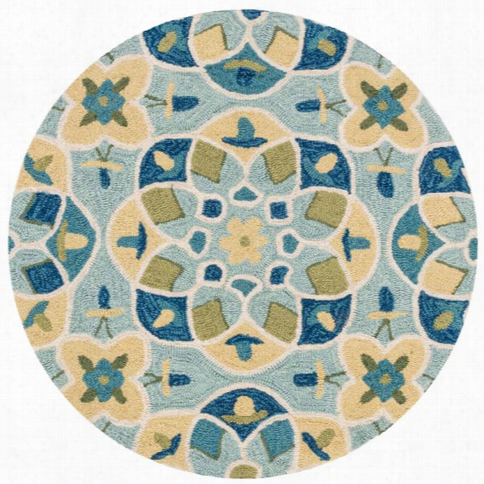 Loloi Francesca 3' Round Index Hooked Rug In Turquoise And Sea