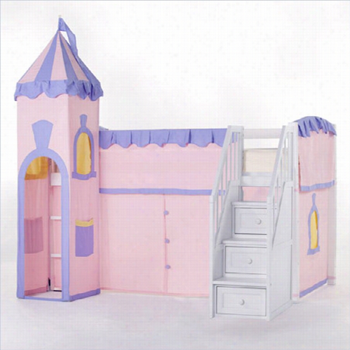 Ne Kids School House Princess Loft Bed By The Side Of Stairs In White