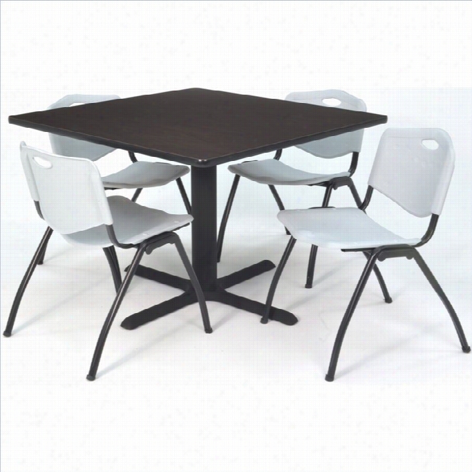 Regency Square Lunchroom Table And 4 Grey M Stack Chairs In Mocha