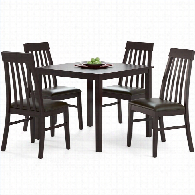 Sonax Corliving 5pc Dark Cocoa Dining Set With Tapered Bavk Chairs- Chocolate Black Leather