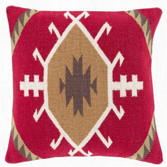 Surya Cotton Kilim Down Fill 22 Square Pillow In Red And Brown