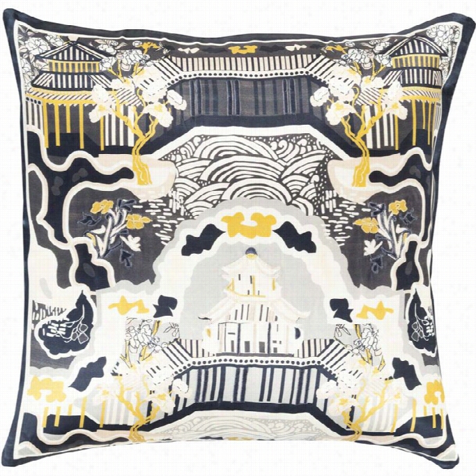 Surya Geisha Poly Fill 20 Square Pillow In Gray And Yellow