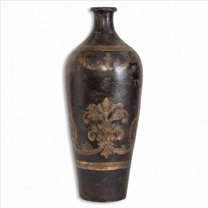 Uttermost Mela Tereacotta Tall Decorative Vase In Aged Blacak And Gold