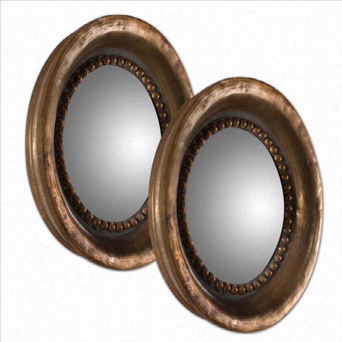 Uttrrmos T Tropea Roun Wood Mirror In Oxidized C Opper( Set Of 2)