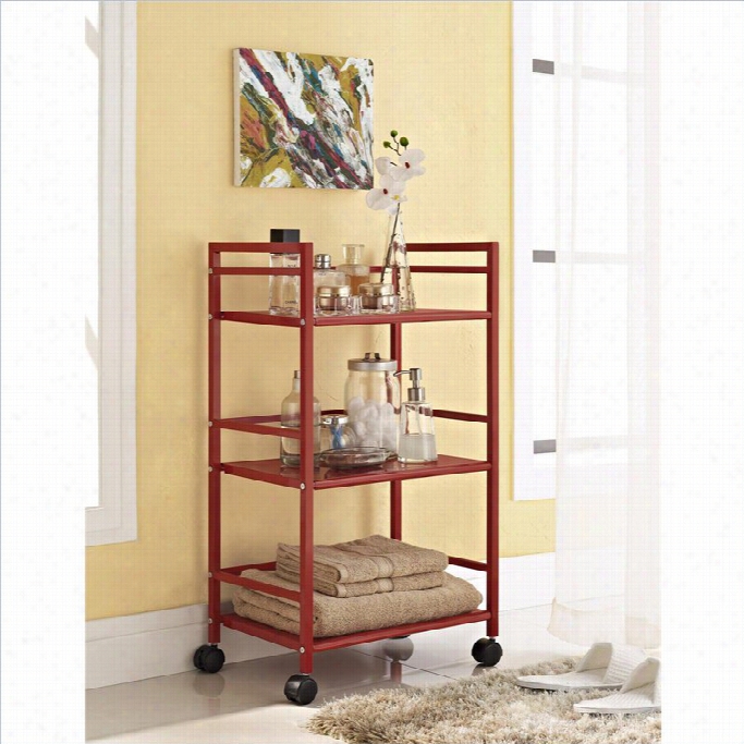 Altra Furniture Marshall 3 Shelf Metal Rolling Usefulness  Cart In Red