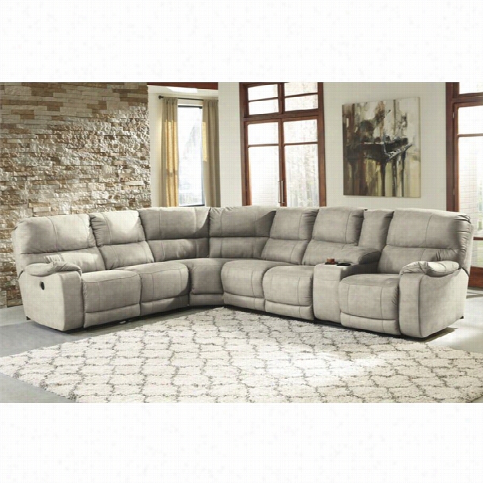 Ashley Bohannon 4 Piece Fabric Right Power Console Sectional In Putty