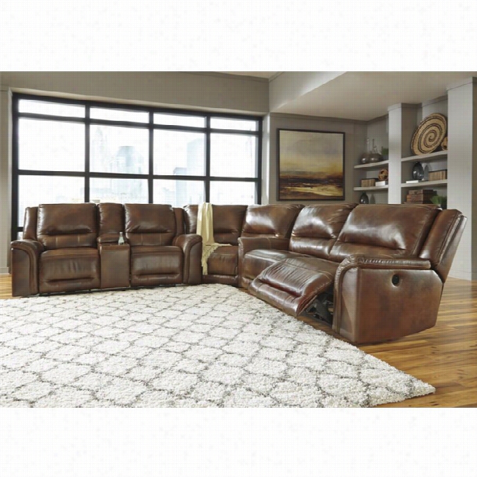 Ashley J Ayron 3 Piece Leather Power Reclining Sectional In Harness