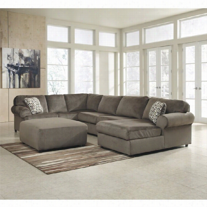 Ashley Jessa Place 4 Piece Microffiber Right Chaise Sectional In Dune