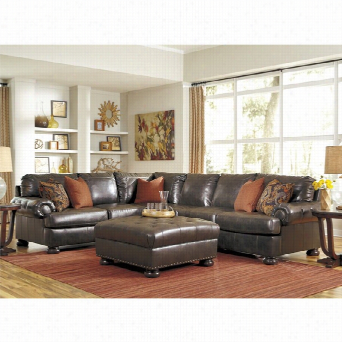 Ashley Nesbit 4 Piece Left Leather Sectional With Otoman In Antique