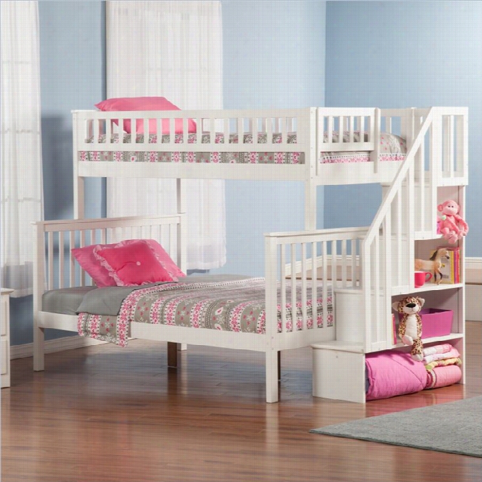 Atlantic Furmiture Woodland Staircasse Bunkbed In White-twin Over Twin