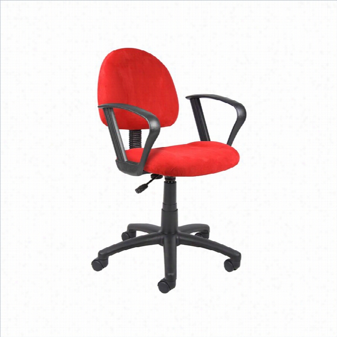 Boss Offic Mirofiber Deluxe Posture Office Chair Wifh Loop Arms In Red