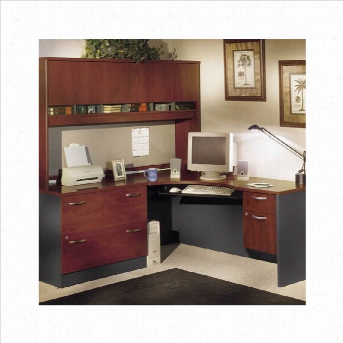 Bush Bbf Wood L-shaped Desk Set With Hutch In Hansen Cherry Finish