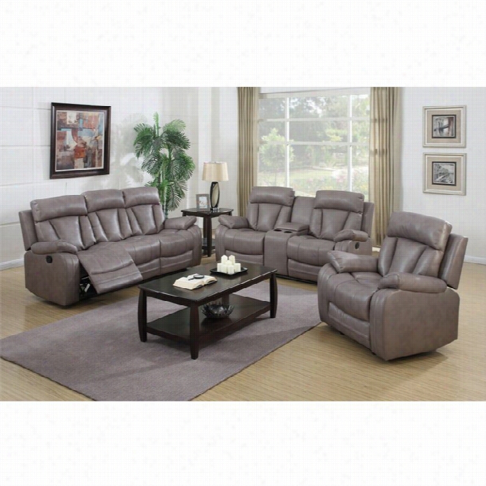 Chintaly Modesto Faux Leather 3 Piece Sofa Sett In Gray