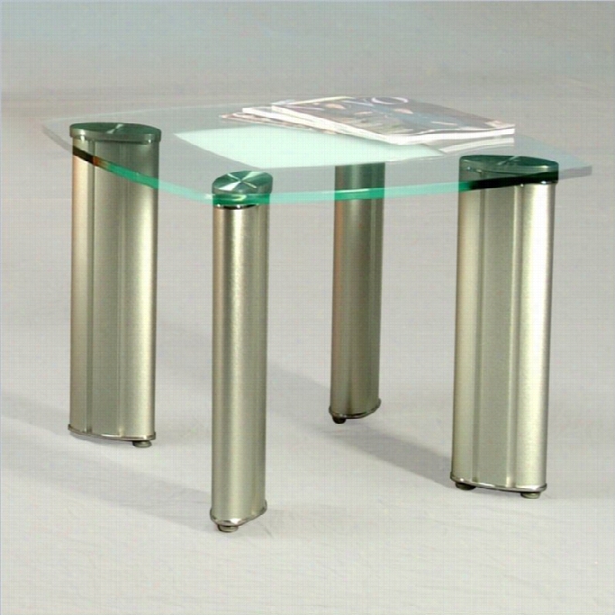 Chintaly Tracy Square Roun D Glass Lmp Table In Brushed Silver