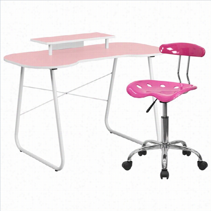 Flash Equipage Computer Desk With Monitor Stand And R Ctor Seat Of Justice In Pink