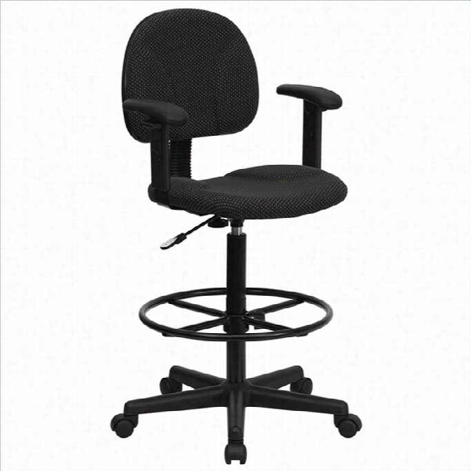 Flash Furniture Patterned Ergonpmic Draftjng Chair In Black With Arms