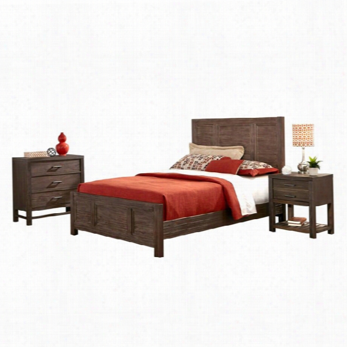 Home Styles Barnside 3 Piece Wood Queen Bedroom Set In Weatbrref Brown