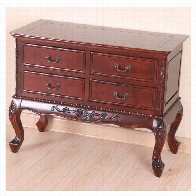 International Caravan Widnsor Queen Anne 4-drawer Wooden Console In Dual Walnut Stin