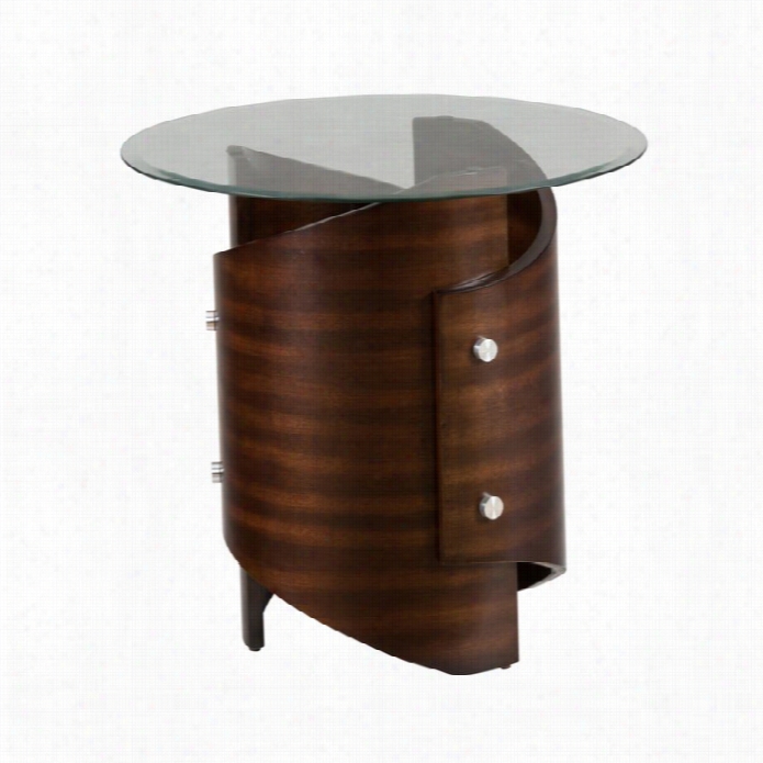 Jofran Waterville Glass Round End Table In Walnut