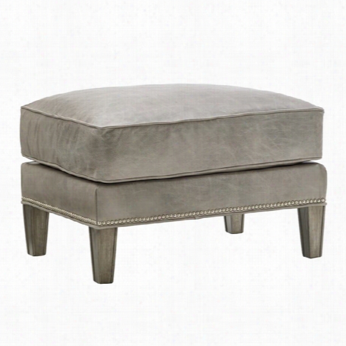 Lexington Oyster Baay Ashton Leather Ottoman In Misty Gray