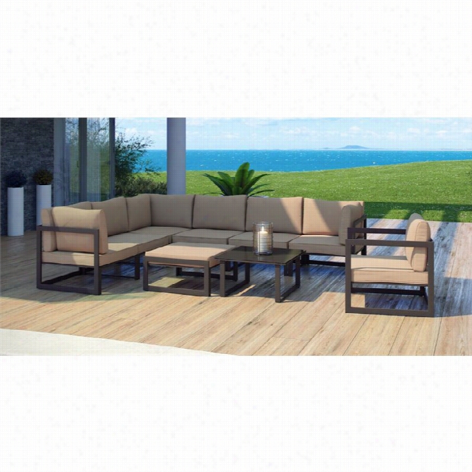 Modway Fortuna 9 Piece Exterior Sofa Set In Brown And Mocha