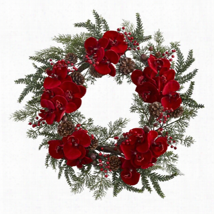 Nearly Natural 22 Orchid Berry And Pine Holiday Wreath