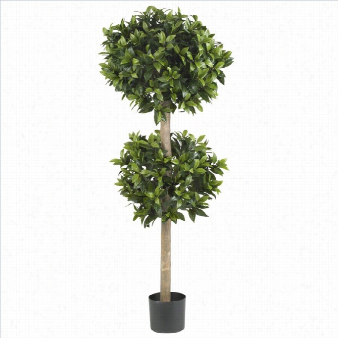 Nrarly Natural 57 Sweet Bay Double Ball Topiary Silk Tree In Green