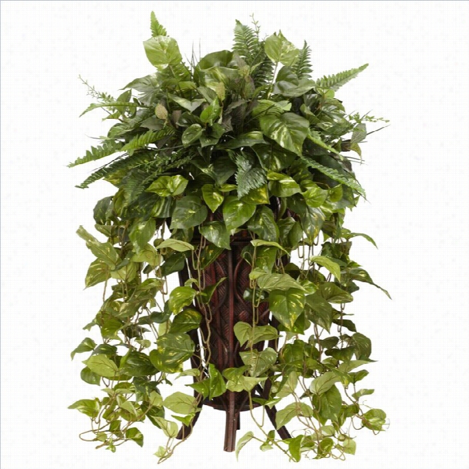 Nearly Natural Vining Mixed Greens With Decoratives Tand Silk Plant In Green