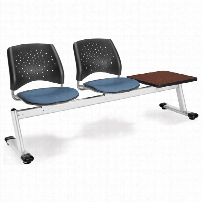 Ofm Star 2 Seat Beam Seating With Table In Cornflower Blue And Mahogany