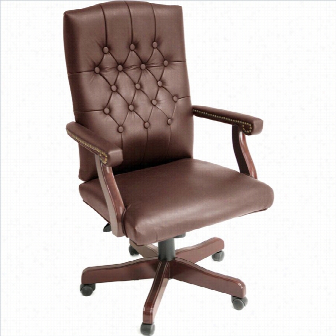 Regency Button Tufted Ivy League Vinyl Swivrl Office Chair In Burgundy