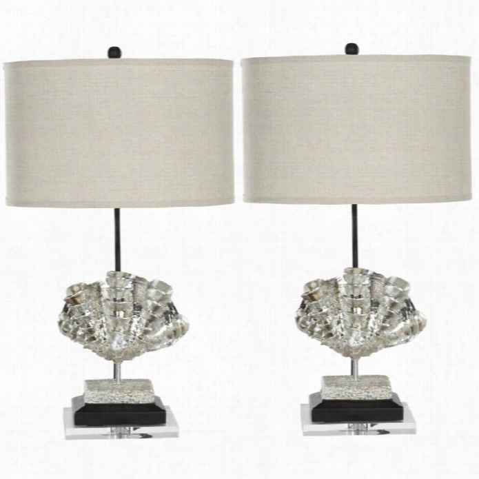 Safavieh Silver Shell Table Lamp With Grey Hard Back Shade