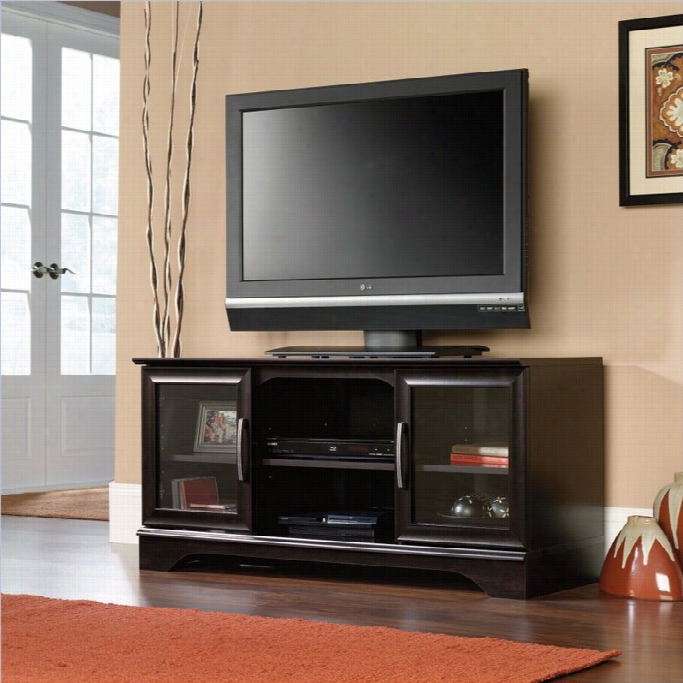 Sauder Panel 74 Tv Stand In Estate Black With Post-monut