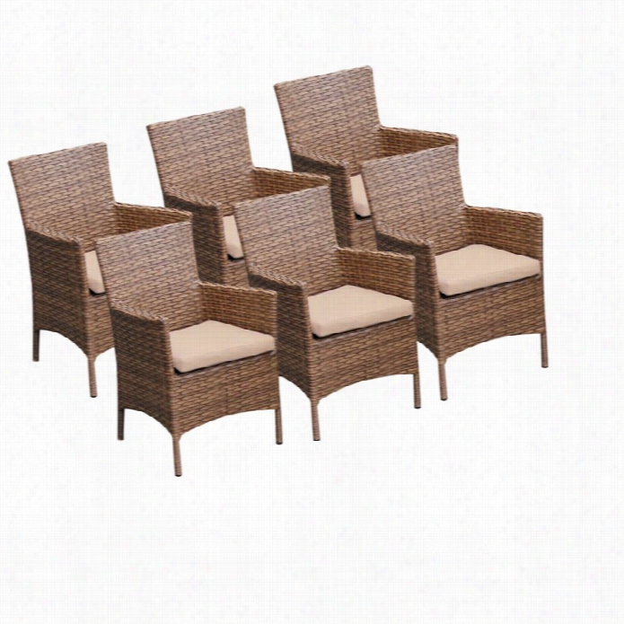 Tkc Laguna W Icker Patio Arm Dining Chairs In Wheat (set Of 6)