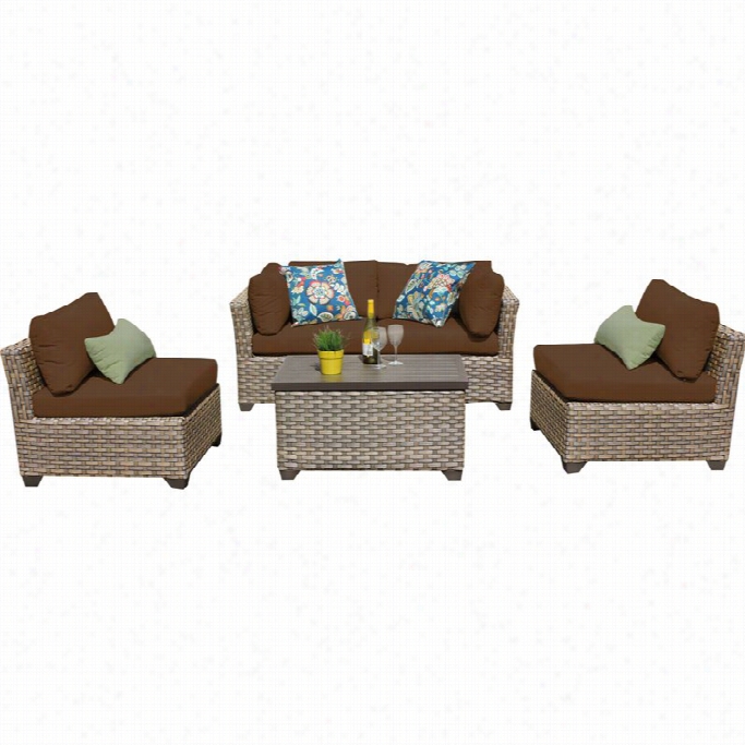 Tkc Monterey 5 Piece Outdoor Wicker Sofa Set In Cocoa