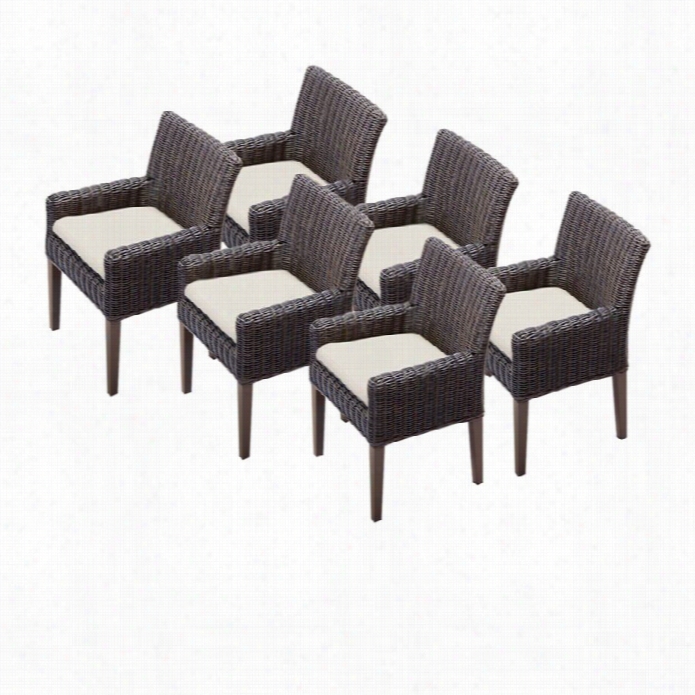 Tkc Venice Wicker Ptaio Arm Dining Chairs In Beige (set Of 6)