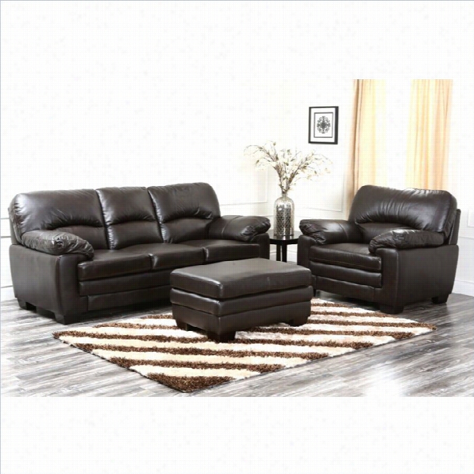 Abbyson Living Lalia 3 Piece Leather Sofa Set In Dark Truffle