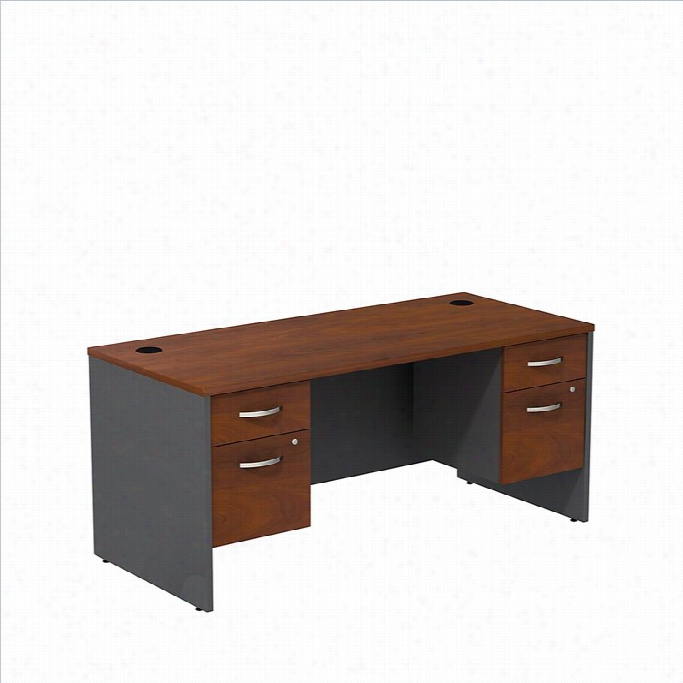 Bush Bbf Series C  66 Shelll Desk With 2 3/4 Pedestals In Hansen Cherry