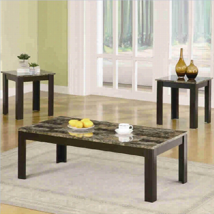 Coaster 3 Piece Marble-look Top Occasional Table Set In Negro