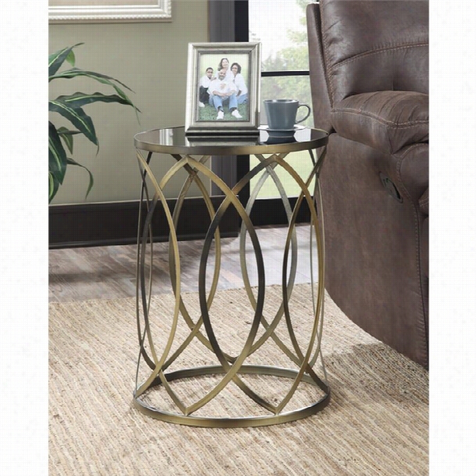 Convenience Concepts Gold Border Round Acceent End Table In Golden