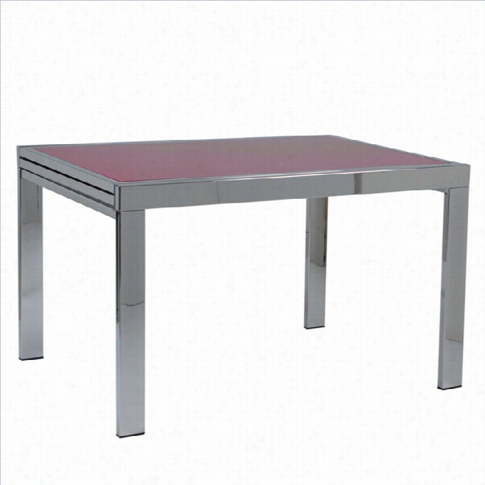Eurostyle Duo Rectangular Extension Dining Table In Chrome And Red Glass