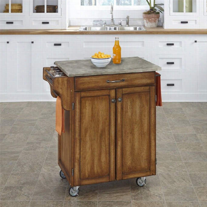 Home Styles Cuisije Concrete Top Kitchen Cart In Oak