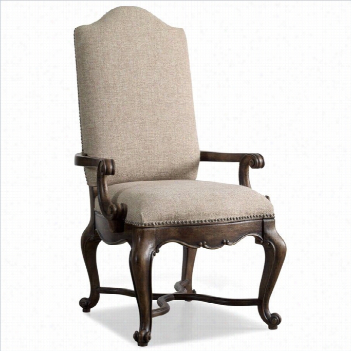 Hooker Furniture Rhapaody Upholstered Arm Dining  Chair In Rustic Wwalnut