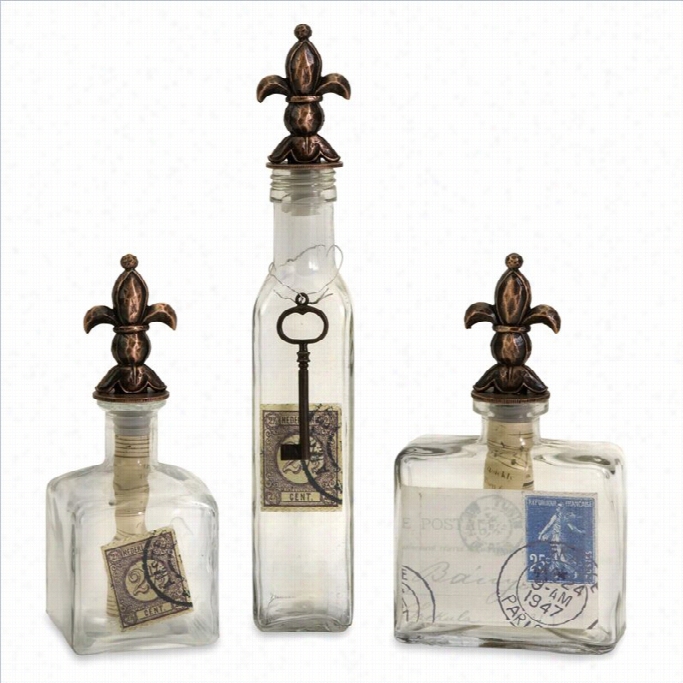 Imax Corporation Bottles Attending Fleur De Lis Stopper (set Of 3)