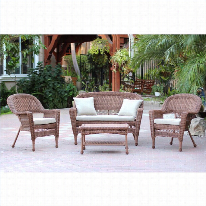 Jeco 44pc Wicker Conversation Set In Honey With Tan Cushions
