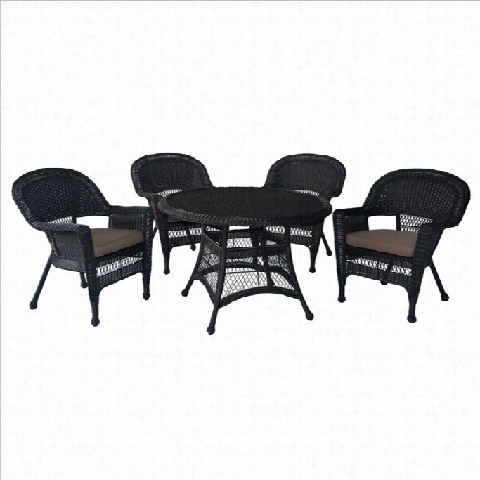 Jeco 5 Piece Wicker Patio Dining Set In Espresso And Brown